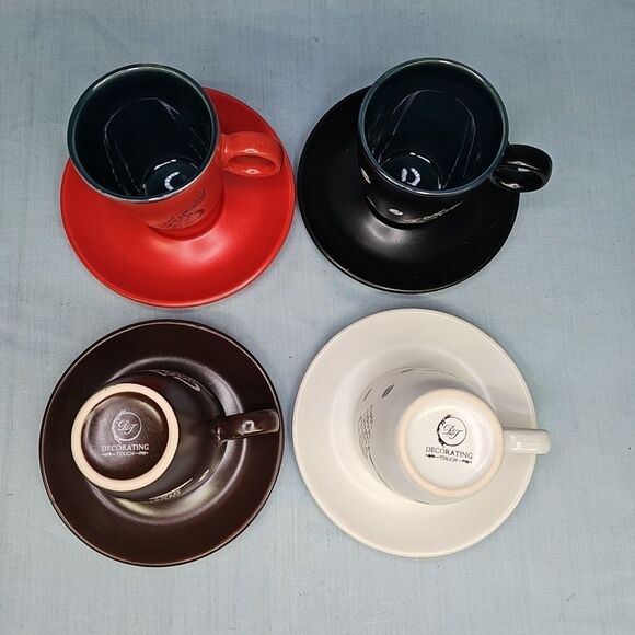 Espresso Coffee Cup Set of 4 Red Brown White Black NEW - Picture 3 of 16